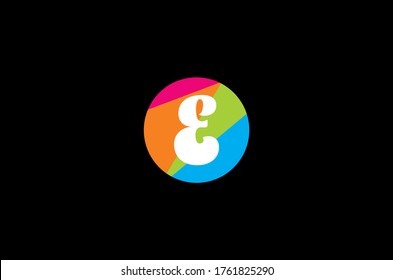 E Letter in Multicolored circle on dark background 