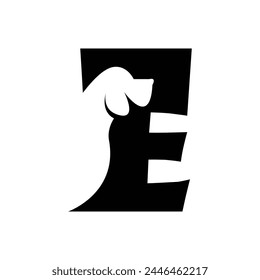 E-Buchstabe mit negativem Space-Dog-Logo	
