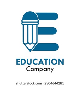 E letter with pencil design logo template illustration. Suitable for education