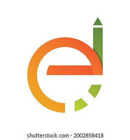 E letter with pencil logo vector icon design