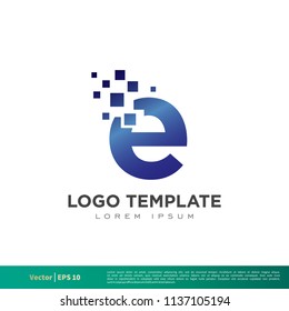 E Letter Pixel Icon Vector Logo Template