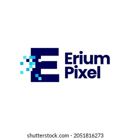 e letter pixel mark digital 8 bit logo vector icon illustration