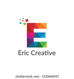 E Letter Pixel Multiply Colorful Logo Design Template
