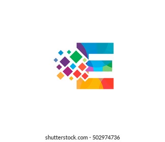 E Letter Pixel Multiply Colorful Logo Design Template