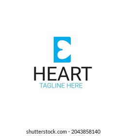 E letter plus heart simple logo template in vector