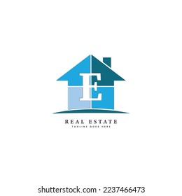 E Letter Real Estate Logo, Vector house shape Template for Property Business Image Start with Alphabet E