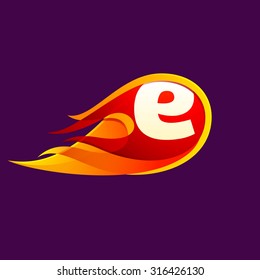 E letter with red fire flames. Letter vector design template elements for your application or corporate identity.