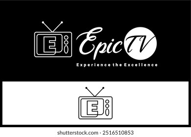 E letra retro tv canal de televisão difusão logotipo vetor ícone ilustração