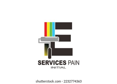 E Letter Roller paint services Vector logo template.