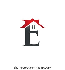 E letter roof shape logo red