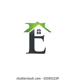 E letter roof shape logo green