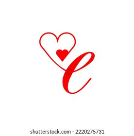 Línea de corazón de guión de letra E. del corazón. Plantilla de logotipo de escritura a mano con decoración de amor y forma de corazón. El primer vector de firma.