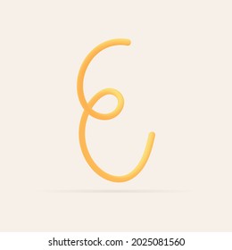 E letter spaghetti design. Vector hand draw realistic food font. Isolated Italian pasta for tasty poster, restaurant identity, gourmet element and more