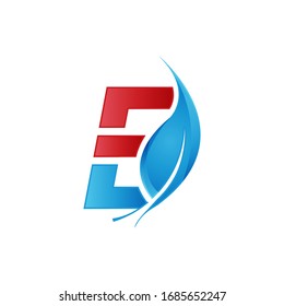 E letter symbol in modern symbol with blue leaf. Letter symbol for your best business symbol. Vector illustration EPS.8 EPS.10