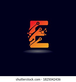 E Tecnología de carta Diseño de logotipos, red de concepto creativo Plantilla de vectores