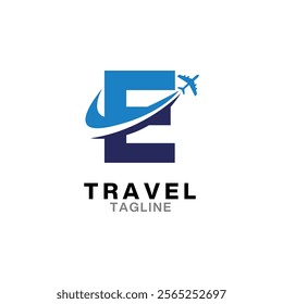 E letter Travel Logo Icon, Summer travel logo icon template, Travel agency logo template.