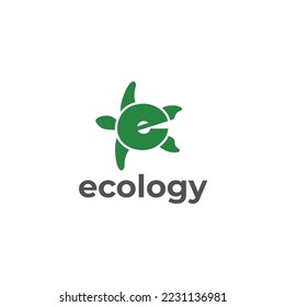 e letter with turtle ecology logo, icon, sign, symbol design concept. Vector illustration