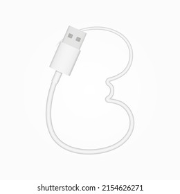 E-Brief USB Kabel realistischen Vektorstil. Isolierte Schriftart für Logo, Anwendung, kreatives Technologiedesign und mehr