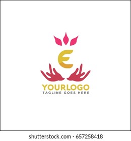 E letter vector set of trendy linear icon and logo design. Massage center and relax brand identity