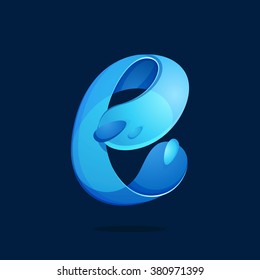 E letter with water waves and drops. Font style, vector design template elements for your ecology application or corporate identity.
