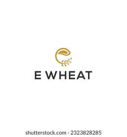 E letter with wheat grain logo design vector template	