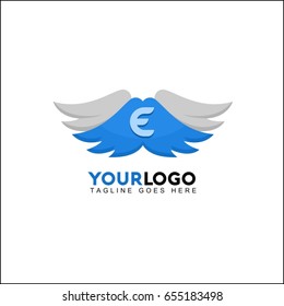 E letter wing flag logo icon design template elements