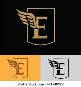 E letter with wing logo design template elegant ,luxury concept.