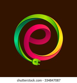 E letter with wire plug icon. Vector design template elements for your application or corporate identity.