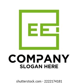 E E lettering with square design vector template