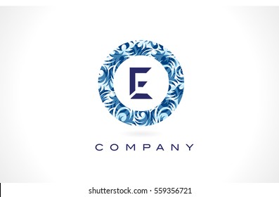 E Logo Blue Pattern Logo. Letter E Flower Texture Icon Vector.