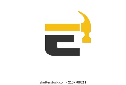 Vector de construcción del logotipo E para la empresa de la madera. ilustración vectorial de plantilla de martillo de letra inicial para su marca.