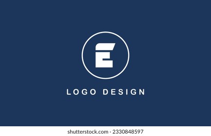 E logo design with circle blue background template. simple logo concept with white logo color.