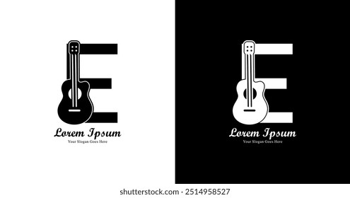 E logo design combined with guitar 