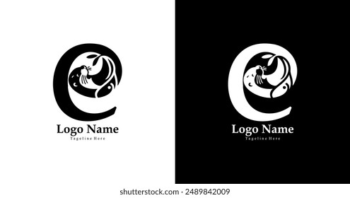 e logo design combined with sea lion