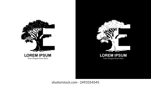 E logo design combined with a tree