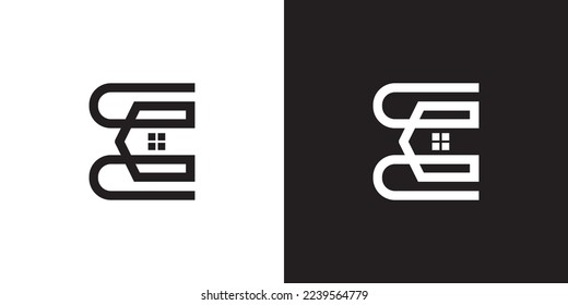 E logo design is intended for construction, building, real estate, home, and property. An awesome trendy and minimal E home logo design template with White and Black colors.