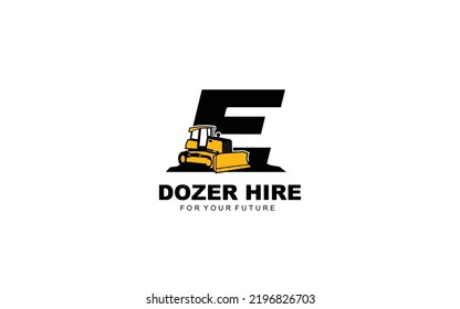 E logo dozer for construction company. Heavy equipment template vector illustration for your brand.