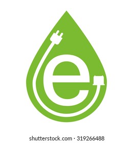 E logo eco green color flat style white  background