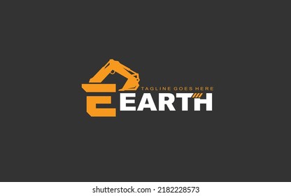 E logo excavator for construction company. Heavy equipment template vector illustration for your brand.