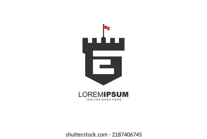 E logo fortress vector for identity company. initial letter security template vector illustration for your brand.
