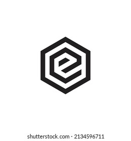 E logo. Hexagon letter logo. Monogram and line art.
