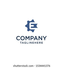 E logo initial letter design template vector inside gear shape