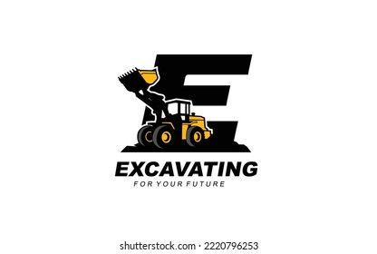 E logo LOADER for construction company. Heavy equipment template vector illustration for your brand.