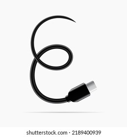 E logo made of type c cable. Vector isolated font for digital design, template, application logo etc.