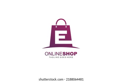 E logo online shop for branding company. BAG template vector illustration for your brand.