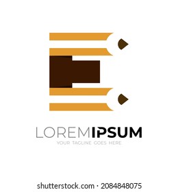 E logo and pencil design education, Flat style logos