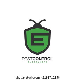 E logo with pest control shield concept