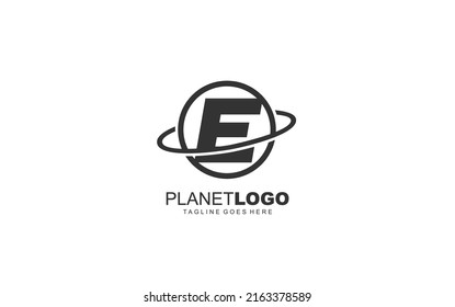 E logo planeta por identidad. ilustración de vector de plantilla mundial para su marca.