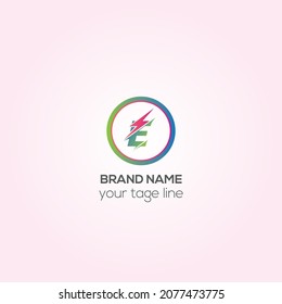 E Logo with round. Vector Graphic Branding Letter Element. Electronic and electrical monogram 