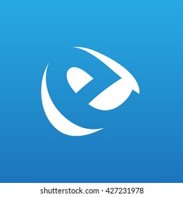 E Logo. Vector Graphic Business Branding Letter Element Illustration. White Negative Space Design. Blue Background
